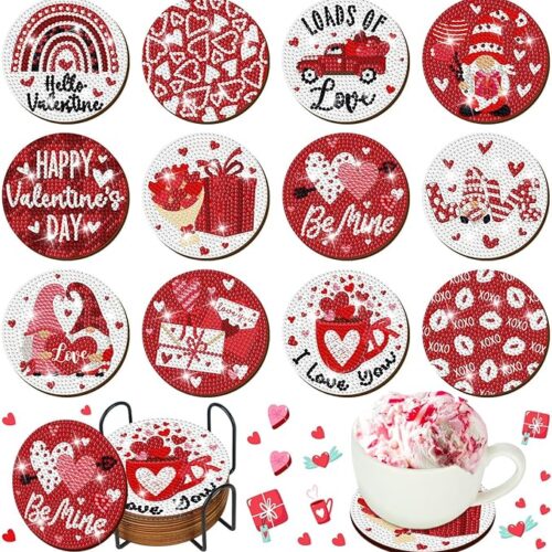 12 Pcs Valentine's Day Diamond Art Coasters