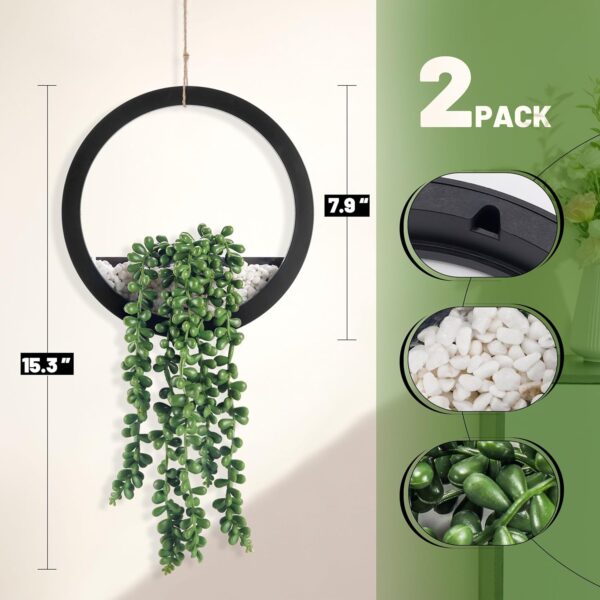 2 Pack Fake Plants Hanging Artificial Succulents Plants in Black Pots 4