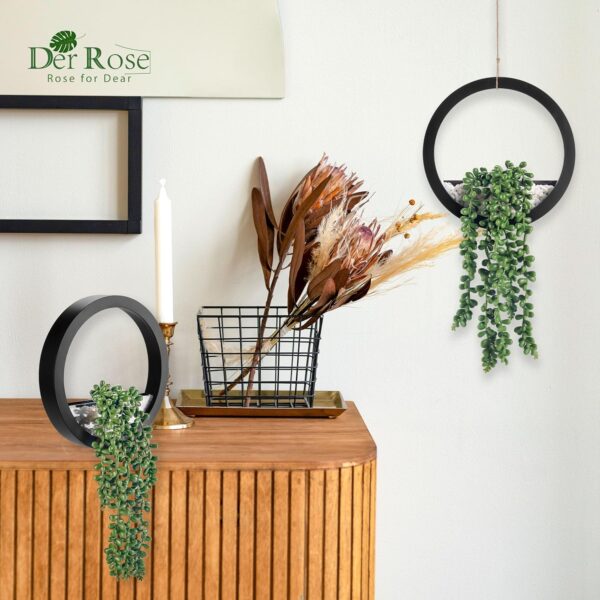 2 Pack Fake Plants Hanging Artificial Succulents Plants in Black Pots 2