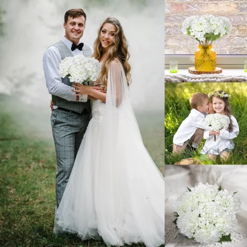 5 Pcs Artificial Silk Hydrangea Flowers 18'' Bouquet Arrangement White