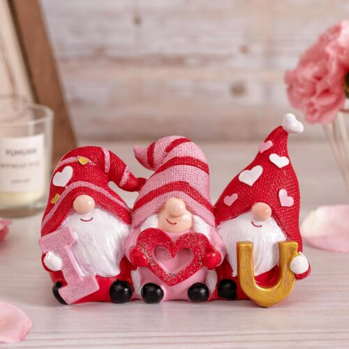 3.9" H Valentines Gnomes, Resin I Love U Gnome Figurines, Valentines Day Décor for Home, Gnomes Gifts for Women