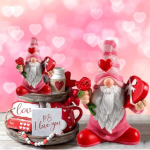 7.1"x5.1" Larger Valentines Day Gnome - Valentine's Day Decor Gifts Pink Resin Gnomes for Home Table Ornaments Sweet Valentines Day Gifts for Him Her