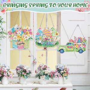 3 Pcs Spring Gnome Diamond Art Kits DIY Spring Diamond Painting Kit Gnome Diamond Hanging Sign Flowers Crystal Gnome Spring for Adults Beginners Diamond Art Craft Supplies