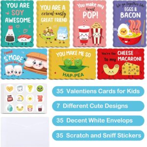 Pack of 35 Valentines Day Cards for Kids School | 7 Assorted Designs of Valentines Cards with 35 Scented Stickers & 35 Envelops | Valentines Gifts for Boys Girls Classroom Exchange