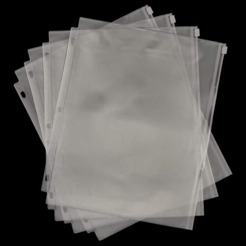 3 Holes Clear PVC Zipper Binder Pocket Insert Pages Letter Size, 8 1/2" x 11 Loose Leaf Binder Filing Storage Bags 8 Packs(Blue)