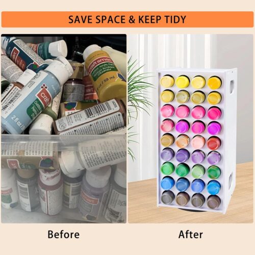 5 Acrylic Paint Organizer, 2 oz Craft Paint Holder Rack with 72 Holes, 360° Spining Craft Paint Storage Organizer Tower for Apple Barrel, Folkart Desk Organizer