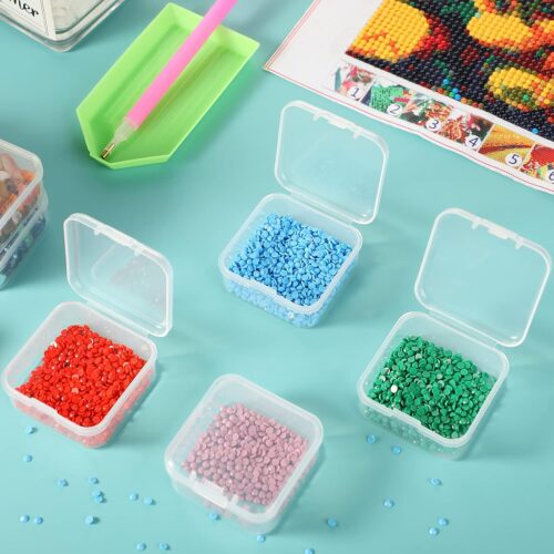 5 12 Pieces Plastic Clear Storage Box Organizer with snap-tight closure latch Mini small Storage Containers Cases with Hinged Lid Hobby Modular Craft Supply Satchel (1.7 x 1.7 x 0.79 Inch)