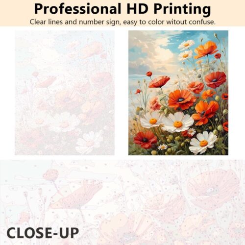 5 Paint by Numbers for Adults Flowers - Poppies Paint by Number Kids Paint by Number Landscape Paint by Numbers for Adults Beginner Acrylic Adult Paint by Number Kits On Canvas, 16"x20"