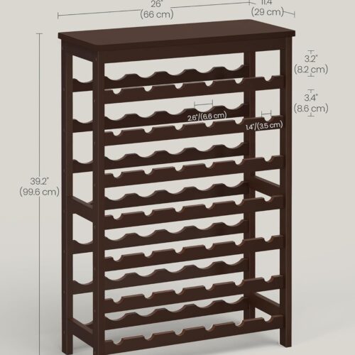5 42-Bottle Wine Rack Free Standing Floor, 7-Tier Display Wine Storage Shelves with Table Top, Bamboo Wobble-Free Bottle Holder for Kitchen Bar Dining Room Living Room, Espresso UKWR27BR