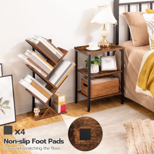 5 Tree Bookshelf, 5-Tier Bookcase Wooden Shelves, Floor Standing Storage Rack, for Display of CDs, Books in Living Room, Home Office, Wood Storage Rack for Bedroom, Rustic Brown BF04SJ01G1
