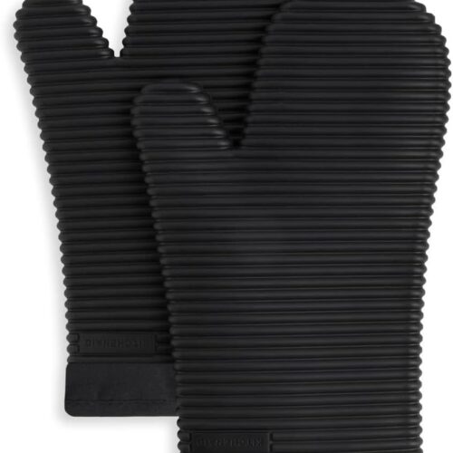 51Heg5X4eNL._AC_SL1500_ KitchenAid Ribbed Soft Silicone Oven Mitt Set, 7"x13", Onyx Black 2 Count