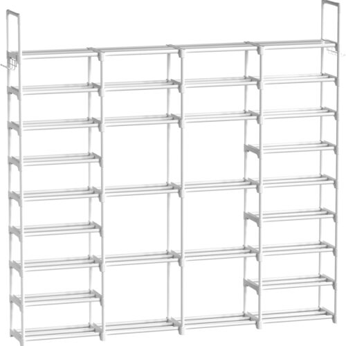 61tI0v9ordL._AC_SL1500_ 4 Row 9 Tiers Extra Large Shoe Rack 72-80 Pairs Big Tall Metal Shoe Shelf, Heavy Duty Shoe Rack Organizer for Closet Entryway, Boot Rack Storage Stackable Shoe Rack for Garage White