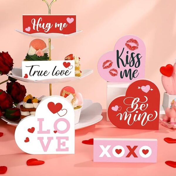 6 Pieces Valentine's Day Wood Table Sign 3
