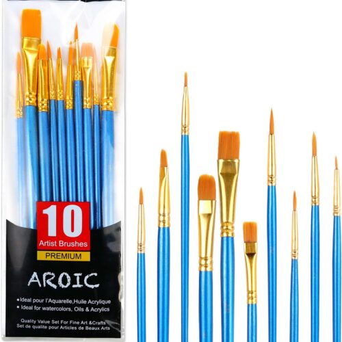 71CIczAT7RL._AC_SL1500_ Acrylic Paint Brush Set, 1 Packs / 10 pcs Watercolor Brushes Painting Brush Nylon Hair Brushes for All Purpose Oil Watercolor Painting Artist Professional Kits.