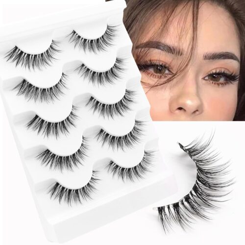 71HPW3YisFL._SL1500_ Lashes Wispy False Eyelashes 100% Handmade Eyelashes Natural Look Fake Lashes Lightweight Lashes with Soft Clear Band 5 Pairs Pack (G2)