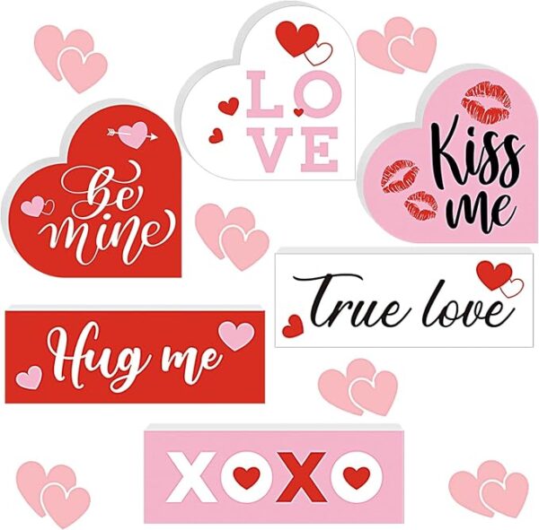 6 Pieces Valentine's Day Wood Table Sign 4
