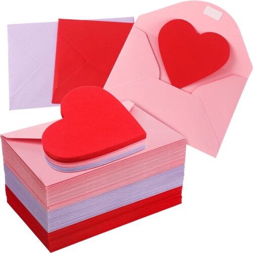 71i-d14yDvL._AC_SL1500_ 108 Sets Valentine's Day Envelopes with Heart Shaped Cards 4 x 6 Inch Red Pink and Purple Envelopes Valentine's Day Envelopes Blank Heart Greeting Cards for Anniversary Business Exchange