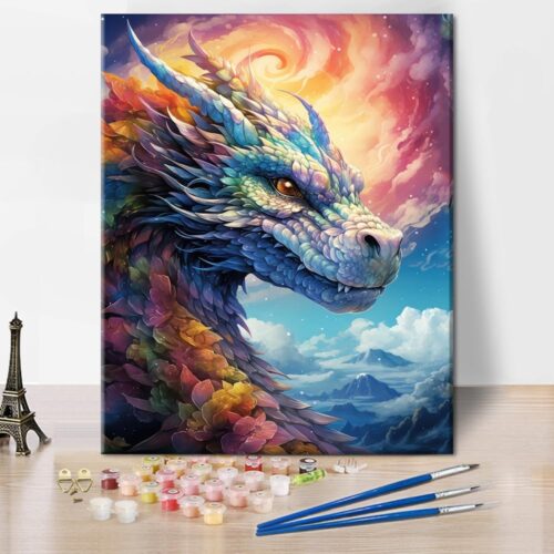 71lebmCBFQL._AC_SL1000_ Paint by Numbers Kit for Adults Colorful Fantasy Dragon Head Adult Paint by Number with Brushes Multicolored Flowers Painting Oil Paint by Numbers DIY Painting Mountains Art Crafts for Home 16x20 in