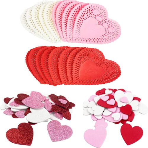 71qEmwFMAHL._AC_SL1200_ Valentines Day Crafts Set with 100 Heart Doilies, 4 Bags Foam Heart Stickers