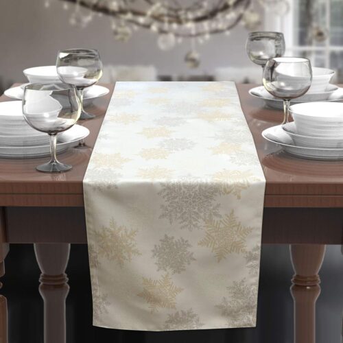 71t5lT1U02L._AC_SL1500_ Holiday Silver Gold Snowflakes Metallic Jacquard Woven Table Runner