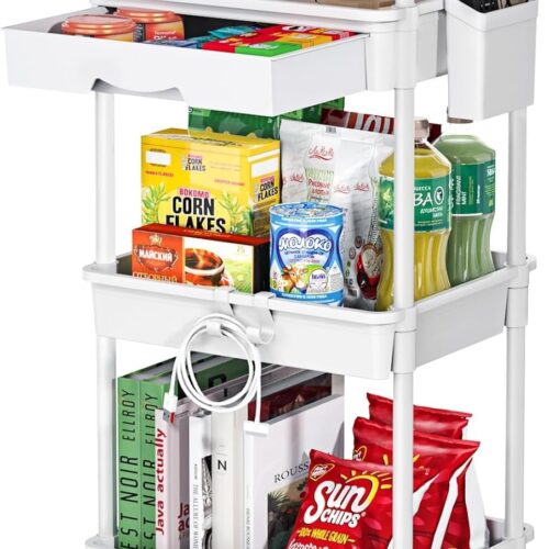 71tsMHcxXfL._AC_SL1500_ Rolling Utility Cart with Drawer 3 Tier, Utility Storage Organizer