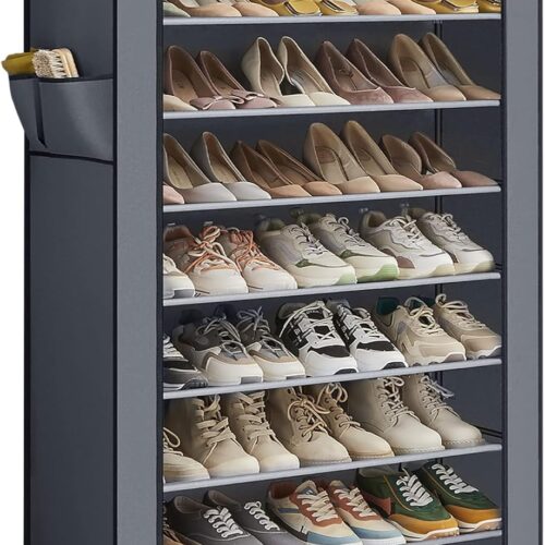 71v4bNow+oL._AC_SL1500_ Shoe Rack, 9 Tier Shoe Organizer with Nonwoven Fabric Cover, Shoe Storage Shelf for 40-50 Pairs of Shoes, Entryway, Suitable for Sneakers, High Heels, Flats, and Boots, Grey