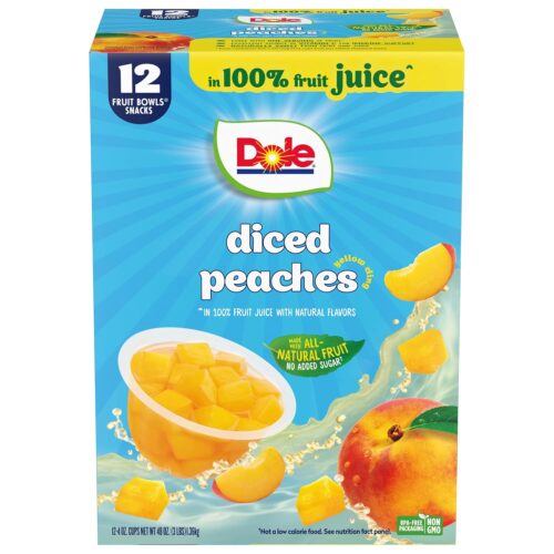 Diced Peaches in 100% Juice^ - Dole Fruit Bowls Snacks - 4 oz Fruit Bowls - 12 Pack