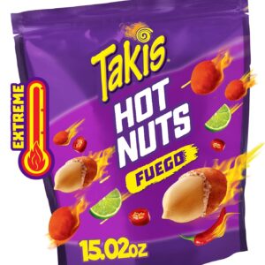 Takis Fuego Hot Nuts 15.02 oz Sharing Size Resealable Bag, Hot Chili Pepper & Lime Flavored Extreme Spicy Double-Crunch Peanuts