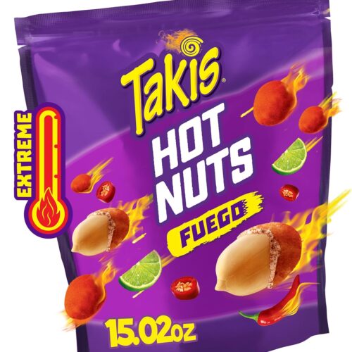 Takis Fuego Hot Nuts 15.02 oz Sharing Size Resealable Bag, Hot Chili Pepper & Lime Flavored Extreme Spicy Double-Crunch Peanuts