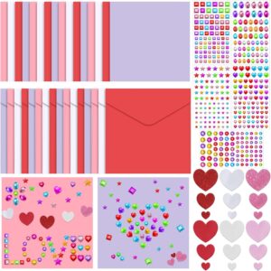 20 Pack Valentines Crafts Valentines's Day DIY Card Making Kit for Kids with 20 Cards 20 Envelopes 120 Foam Heart Stickers 10 Sheets Diamond Stickers for Boys Girls Classroom Exchange Gift