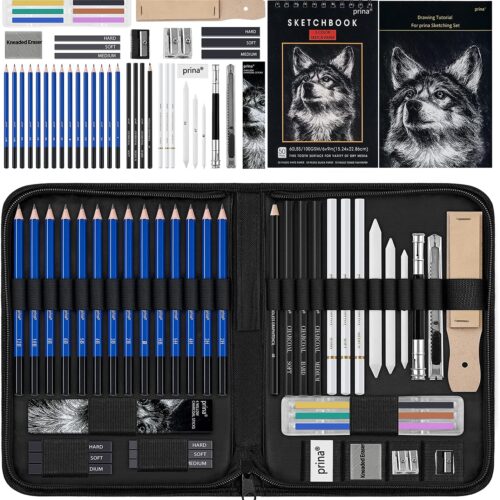 81c5HUpuVMS._AC_SL1500_ (1) 50 Pack Drawing Set Sketch Kit, Sketching Supplies with 3-Color Sketchbook