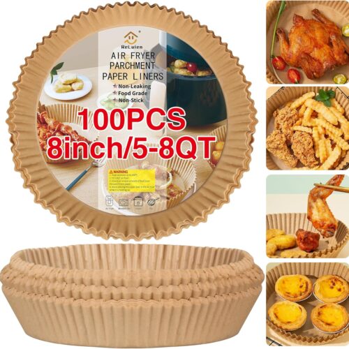 81jaPmfEEtL._AC_SL1500_ Air Fryer Paper Liners, 100PCS Non-stick Oil Resistant Air Fryer Parchment Paper Liners