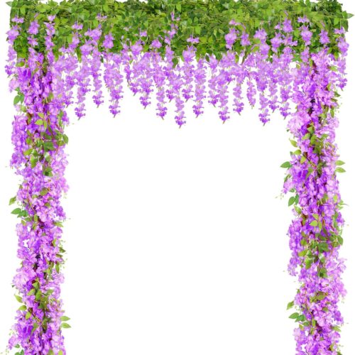 81kiMWmLBSL._AC_SL1500_ 5pcs Wisteria Artificial Flowers Garland, Total 33Ft Silk Fake Hanging Flowers Vines Rattan for Wedding Arch Floral Backdrop Home Garden Outdoor Ceremony Decor (Purple)
