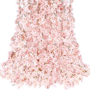 Cherry Blossom Garland Artificial Cherry Flower Vines 10 Pack Hanging Silk Flowers Garland for Home Wedding Garden Party Arch Office Decor (Pink)