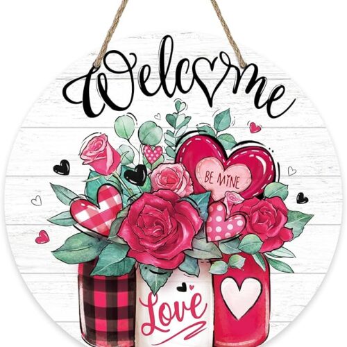 Mason Jar Pink Love Heart Wood Door Hanger
