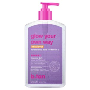 Insanely Dark Clear Self Tan Gel | Glow Your Own Way Next Level - Best, Transfer-Resistant Sunless Tanning Lotion, Ultra Quick Bronze, No Fake Tanner Smell, 16 Fl Oz