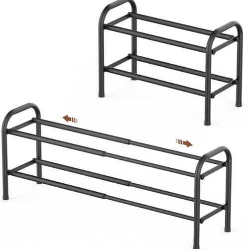 61-TtaNFXQL._AC_SL1500_ 2-Tier Expandable Shoe Rack,Adjustable Shoe Shelf Storage Organizer Heavy Duty Metal Free Standing Shoe Rack for Entryway Closet Doorway (Black)