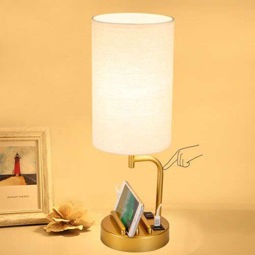 61YhY5gimjL._AC_SL1500_ Touch Control USB Table Lamp, Upgraded 3-Way Dimmable Bedside Desk Lamp with USB C & A Charging Ports and AC Outlet, Nightstand Lamp for Bedroom, Dimmable Bulb Included, Gold