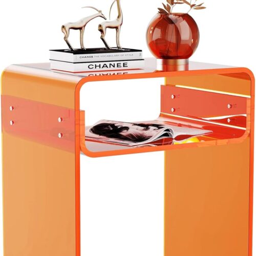 61b8XsKtyCL._AC_SL1500_ Clear Acrylic End Table 2-Tier Bedside nightstand for Living Room Bedroom Home Decor (Orange)