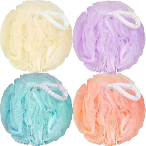 711snRHlUML._AC_SL1500_ Bath Loofah Sponge Body Scrubber Shower Sponge Exfoliating Mesh Pouf Shower Ball Bath Sponges for Women and Men Bathing Accessories (4Pack 50G Colorful)