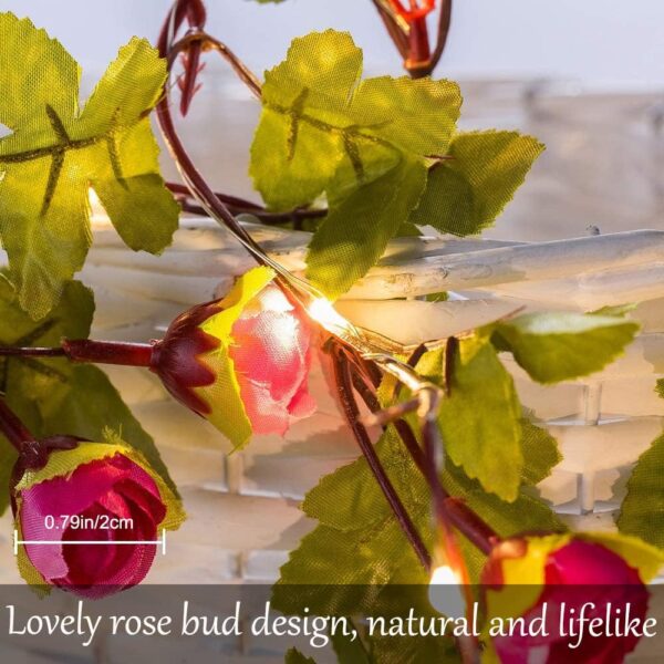 20 LED Rose Flower String Lights 7.2ft Artificial Flower Garland with Fairy Lights Rose Vine Lights for Valentines Day Garden Party Wedding Table Decor Thanksgiving Christmas Decor Lights 4