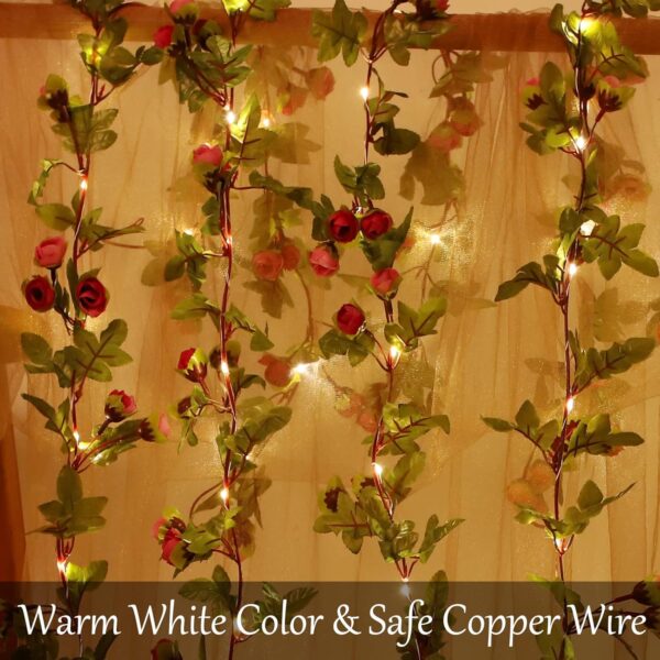 20 LED Rose Flower String Lights 7.2ft Artificial Flower Garland with Fairy Lights Rose Vine Lights for Valentines Day Garden Party Wedding Table Decor Thanksgiving Christmas Decor Lights 5