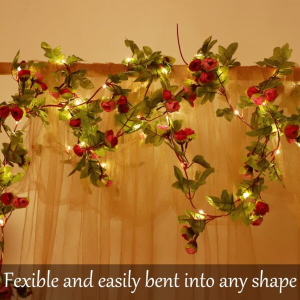 20 LED Rose Flower String Lights 7.2ft Artificial Flower Garland with Fairy Lights Rose Vine Lights for Valentines Day Garden Party Wedding Table Decor Thanksgiving Christmas Decor Lights 3