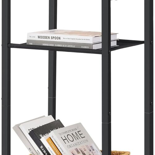 71bh+A3AJiL._AC_SL1500_ 3 Tier End Table, Telephone Table, Narrow Side Table with Storage, Nightstand for Small Spaces, Metal Frame, For Living Room, Bedroom, Sofa Couch, Hall, Easy Assembly, Rustic Brown