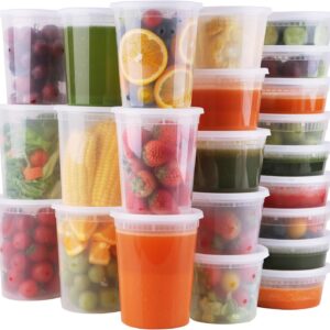 Deli Containers with Lids 48 Sets- Disposable Soup Containers with Lids 8oz, 16oz, 32oz - Plastic Containers with Lids, Food Containers with Leakproof, BPA Free/Microwave/Freezer/Dishwasher Safe