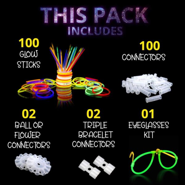Premium Bright Glow Sticks Bulk Party Pack for Halloween -Glow in The Dark Party Supplies- 205 Pcs-Eye Glasses-Bracelets- Necklaces- Neon Accessories-Glow Party Pack -Kids Party Favors 2