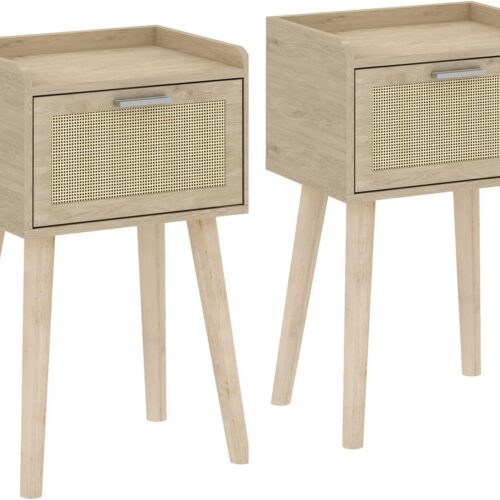 71ixBPmCujL._AC_SL1500_ Nightstand Set of 2, Small Bedside Table, End Table with Rattan Door, Boho Side Table with Solid Wood Legs for Bedroom Living Room Small Space