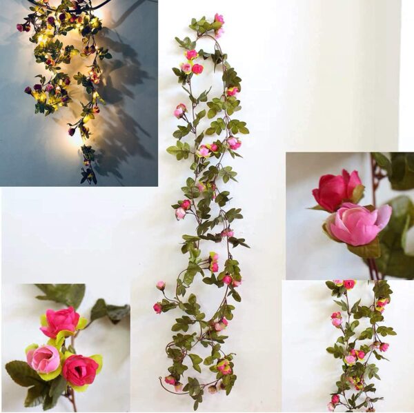 20 LED Rose Flower String Lights 7.2ft Artificial Flower Garland with Fairy Lights Rose Vine Lights for Valentines Day Garden Party Wedding Table Decor Thanksgiving Christmas Decor Lights 2