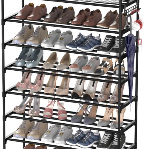 71sveOlw7-L._AC_SL1500_ 8 Tiers Metal Shoe Rack,Adjustable Shoe Shelf Storage Organizer with Hooks,Stackable Boot & Shoe Storage,for Entryway,Hallway,Closet,Black