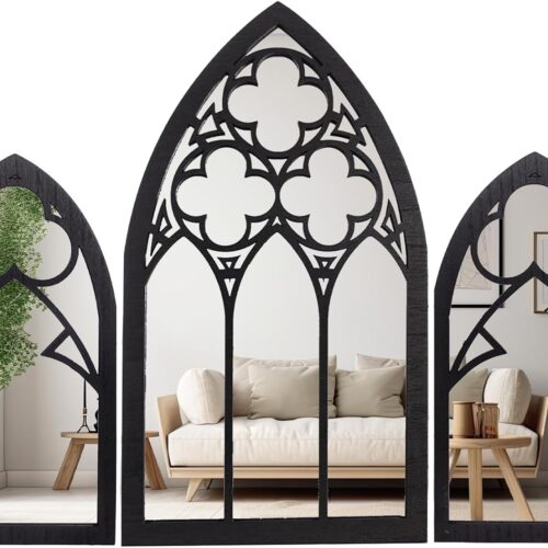 71utDSjqp7L._AC_SL1500_ (1) Gothic Mirrors Wall Decor - 3 Piece Set 15.8 Inch Gothic Furniture Cathedral Mirrors - Halloween Decor for Bathroom and Kitchen - Goth Accessories for Bedroom - Witchy Gifts for Women